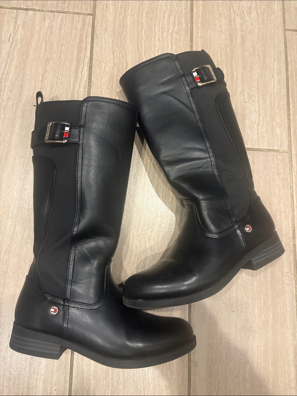 Tommy Hilfiger Girls Black Mid-Calf Riding Boots with Buckle